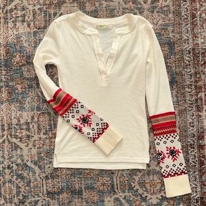 Free People XS Mikah layering cuff thermal Top cream with Red Accents